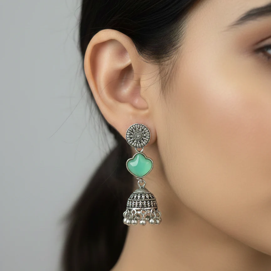 12 Random Jhumka Gift Set in Wooden Box with Mirror - Image 10