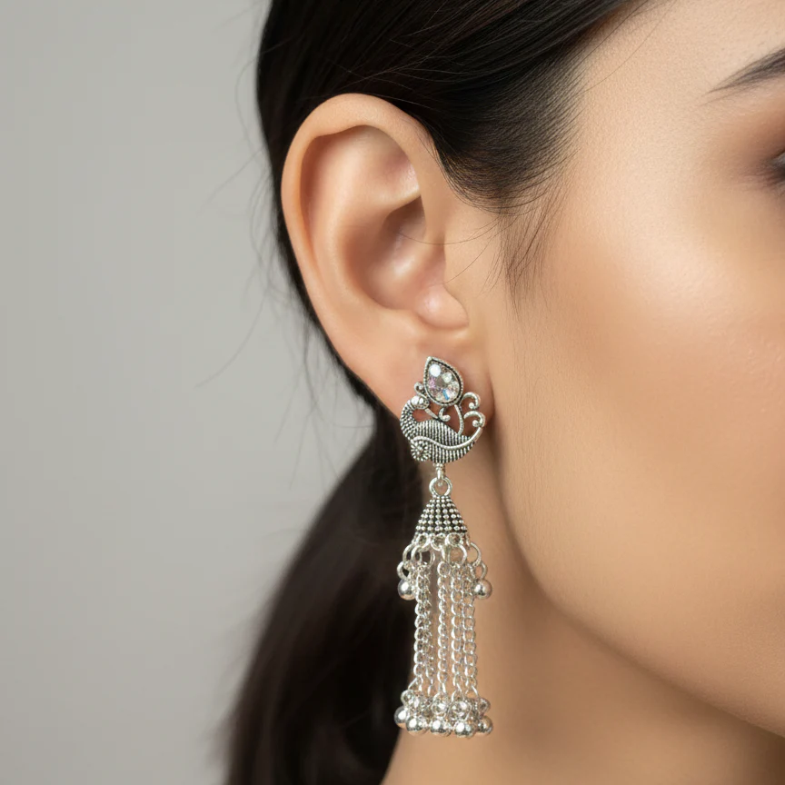 12 Random Jhumka Gift Set in Wooden Box with Mirror - Image 12