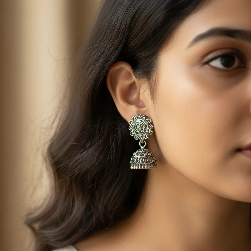 12 Random Jhumka Gift Set in Wooden Box with Mirror - Image 14