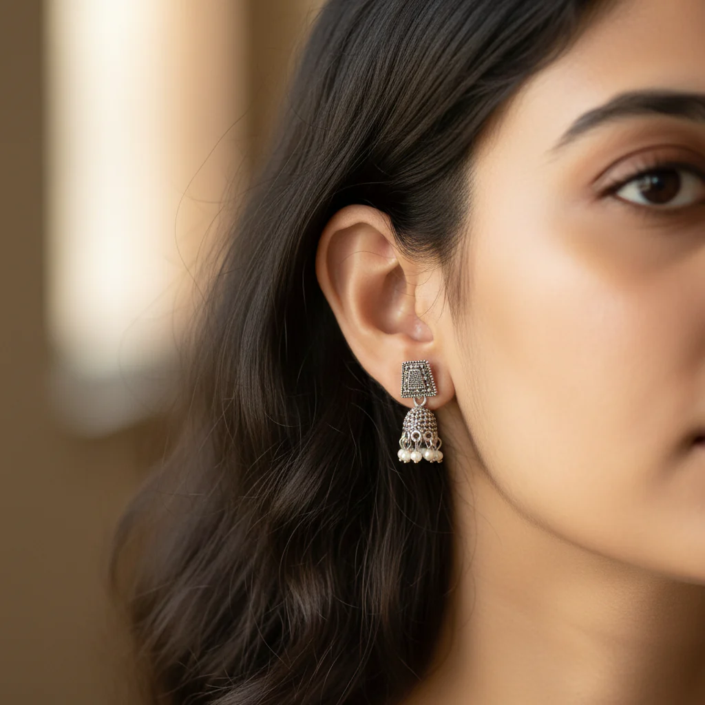 12 Random Jhumka Gift Set in Wooden Box with Mirror - Image 4