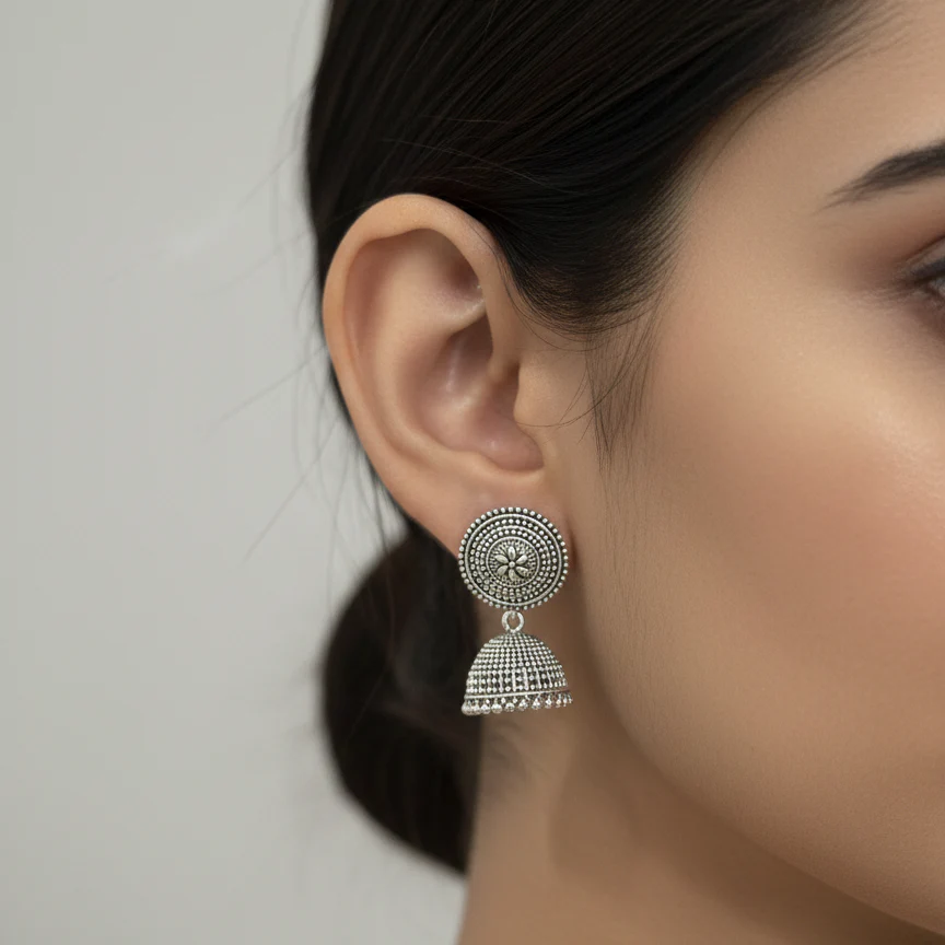 12 Random Jhumka Gift Set in Wooden Box with Mirror - Image 5