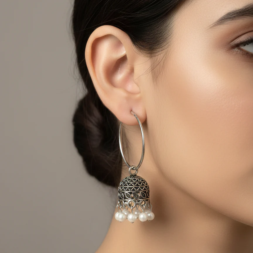 12 Random Jhumka Gift Set in Wooden Box with Mirror - Image 9