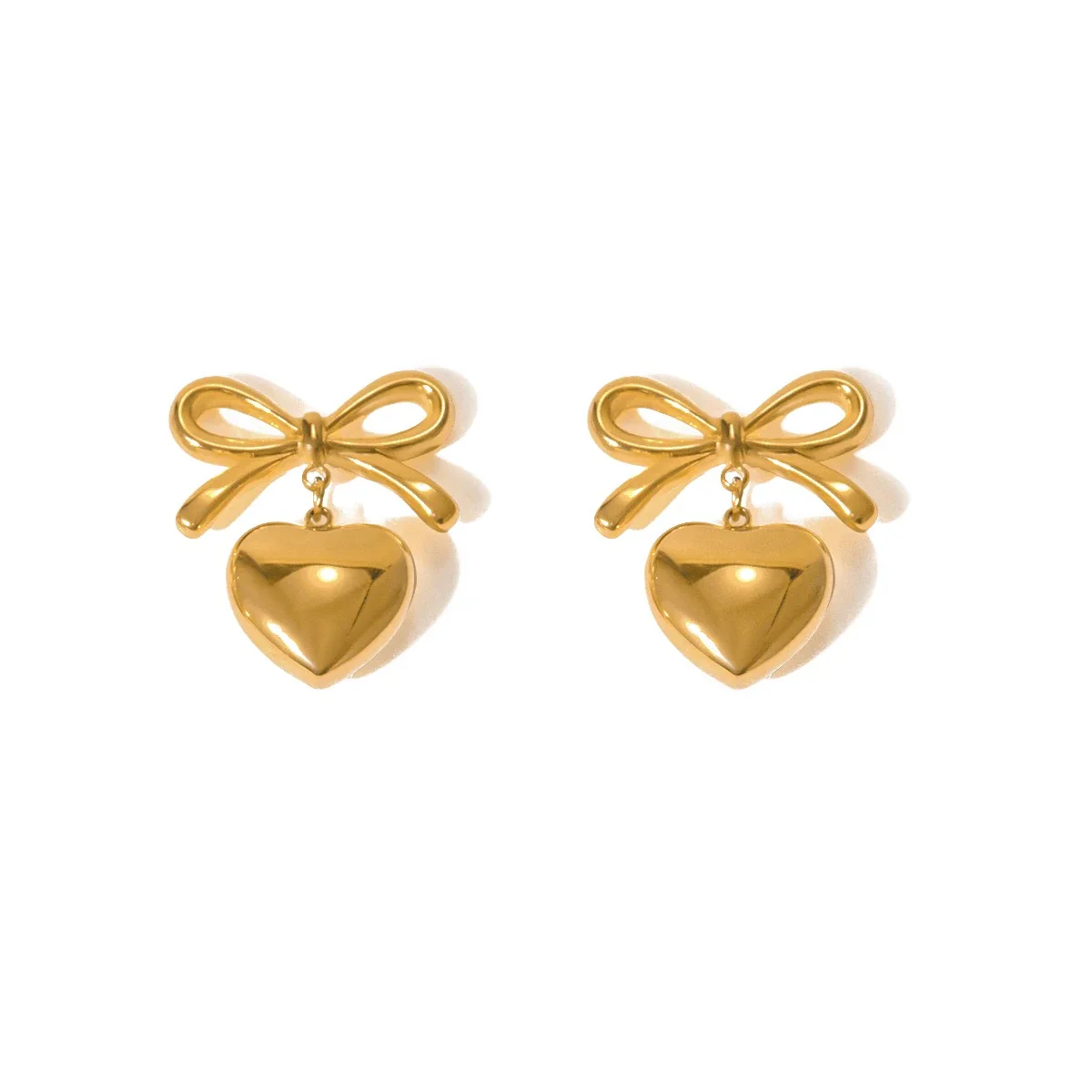 Bow & Heart Earrings - 18K Gold Plated - Image 3