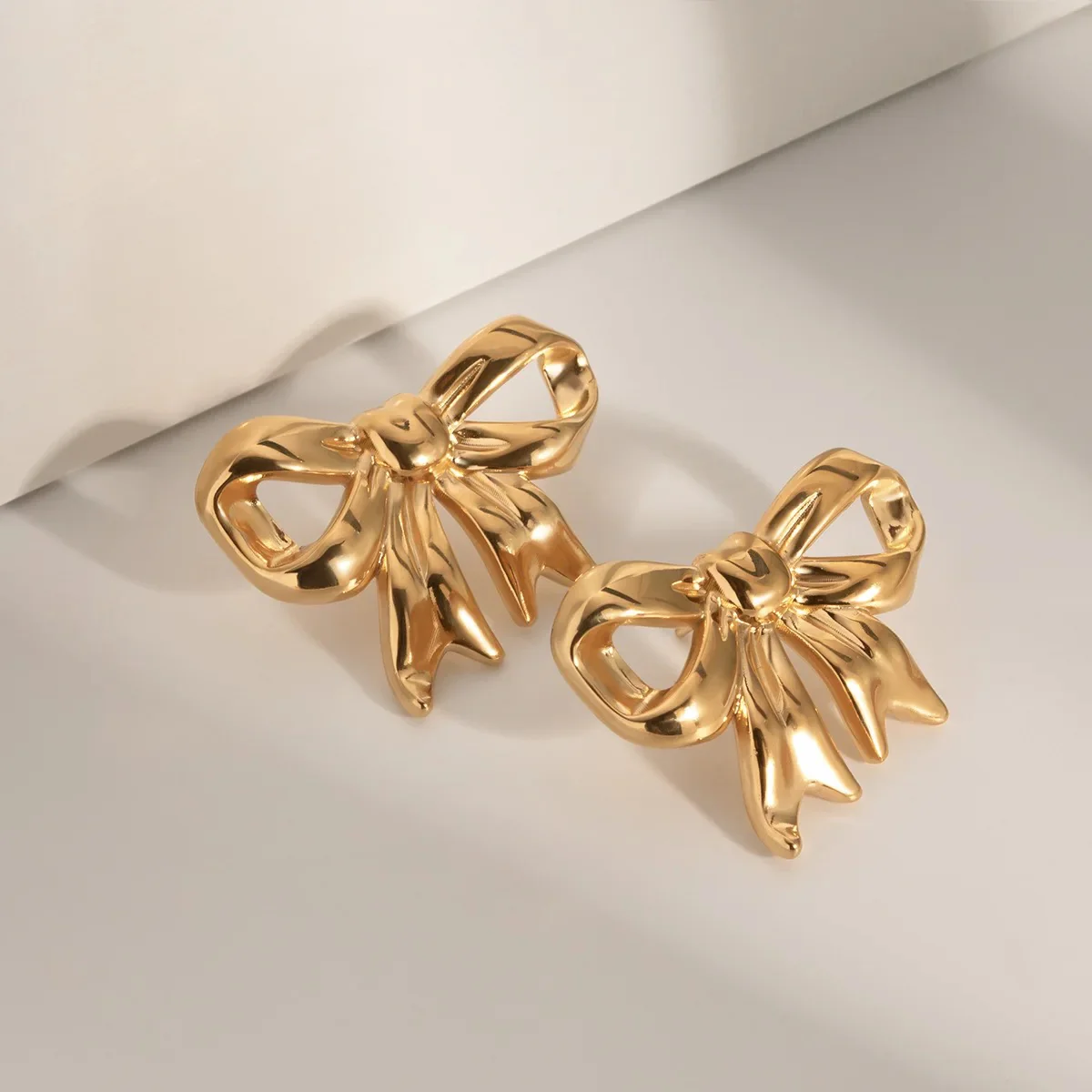 Chunky Bow Earrings - 18K Gold Plated - Image 3