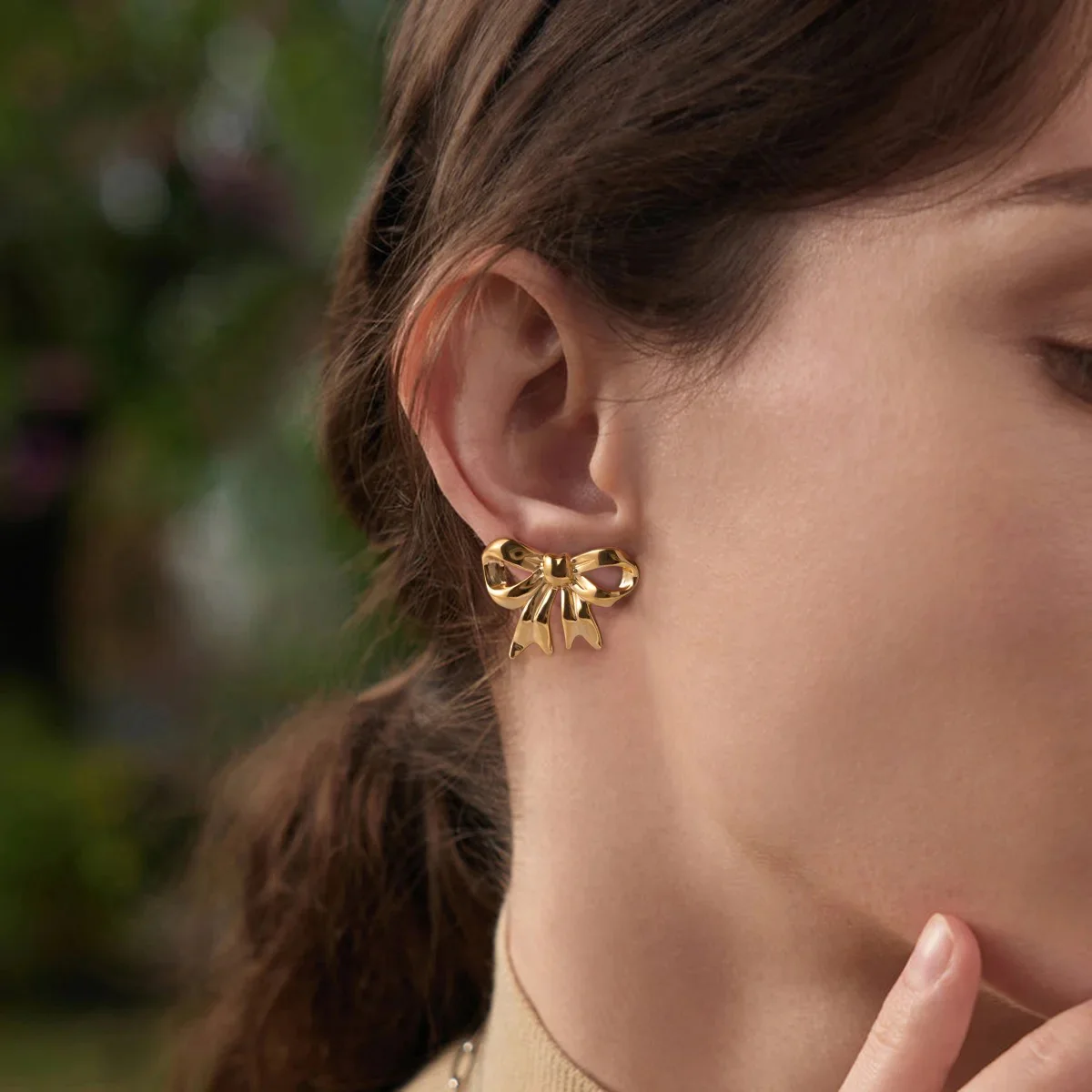 Chunky Bow Earrings - 18K Gold Plated - Image 4