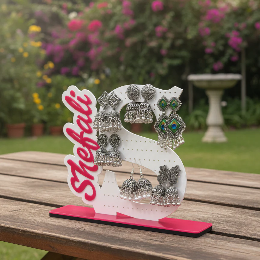 Set of 6 Jhumka with Custom Name Jhumka Stand - Image 3